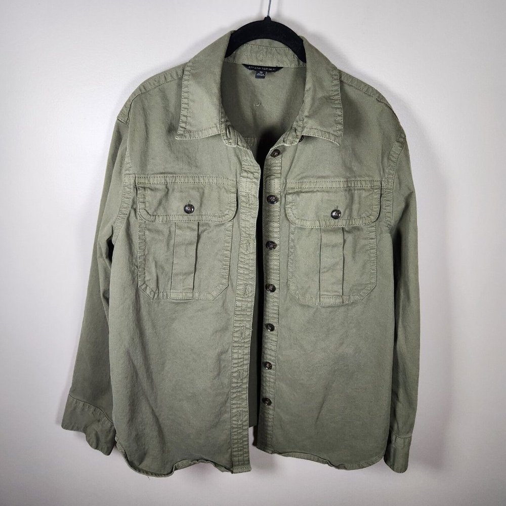 Banana Republic Womens Utility Chore Shacket Jacket Size XS Green Oversized